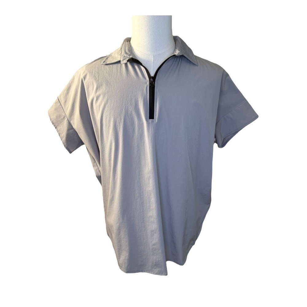 NEW American Stitch Half Zip Polo Shirt Short‎ Sleeve Poncho Top Gray Large NWT
